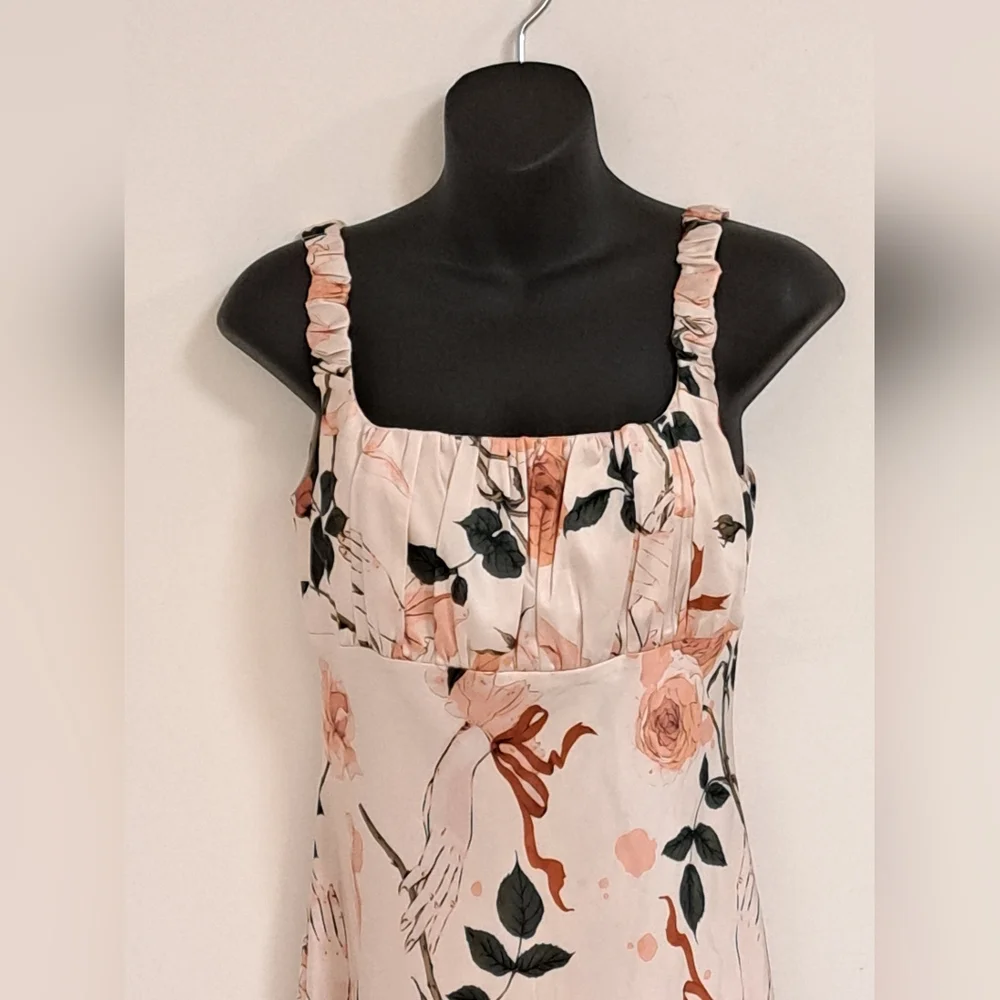 Floral Midi Dress in Cream and Pink - Picture 4 of 10